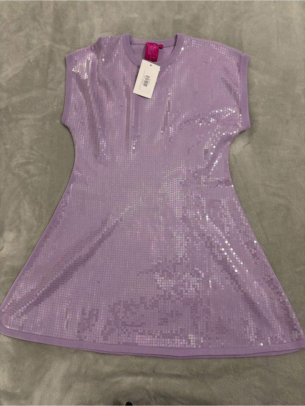 QUEEN OF SPARKLES Lavender Sequin Short Sleeve A-Line Dress